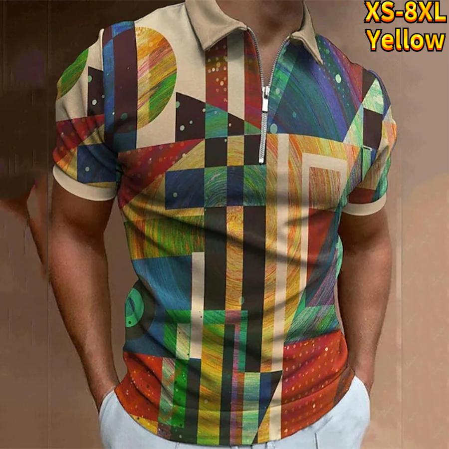 Повседневная футболка с лацканами, молодежная мужская модная футболка на молнии, футболка с коротким рукавом, мужская футболка с 3D цветным принтом