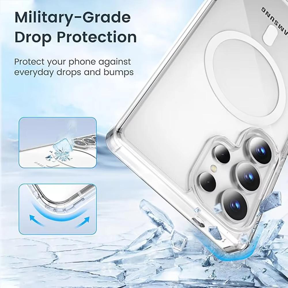 Clear Acrylic Phone Case For Samsung Galaxy S26 Ultra S25 S24 S23 S22 Plus FE S25 Edge Magnetic Charge Slim PC Shockproof Cover
