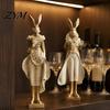 Modern Resin Statue for Living Room Vintage Mr & Mrs Rabbit Figurine, Dress Bunny Statues, Farmhouse Minimalist Desktop Decorations Country