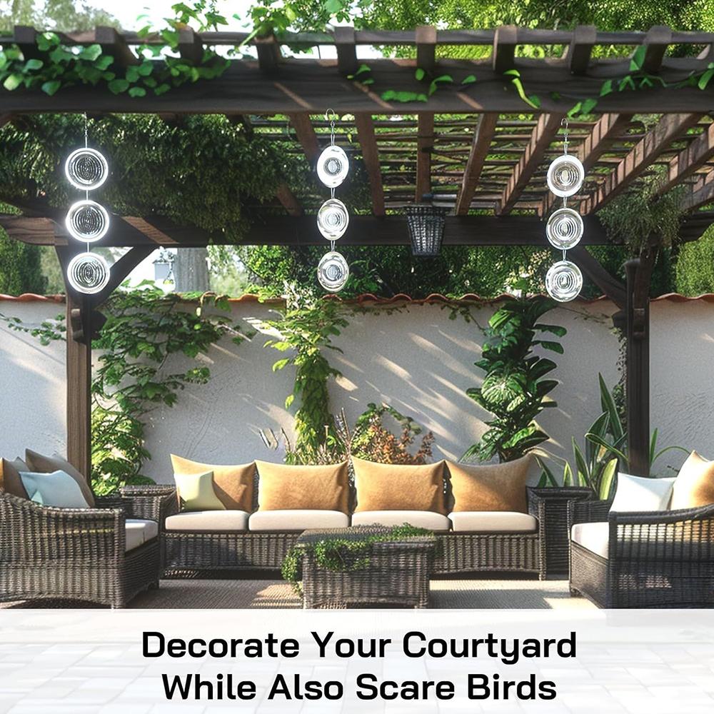 3x Bird Deterrents for Outside Reflective 3D Stainless Steel Wind Spinners