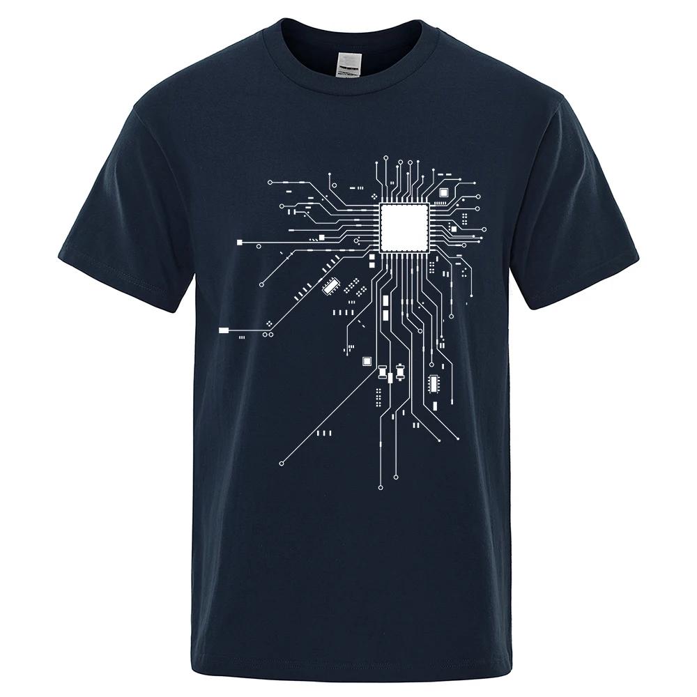 CPU Processor Circuit Diagram T Shirt Men Summer Cotton Tshirt Mens Funny Tops Fashion Tees Homme Brand Unisex Simple Clothes