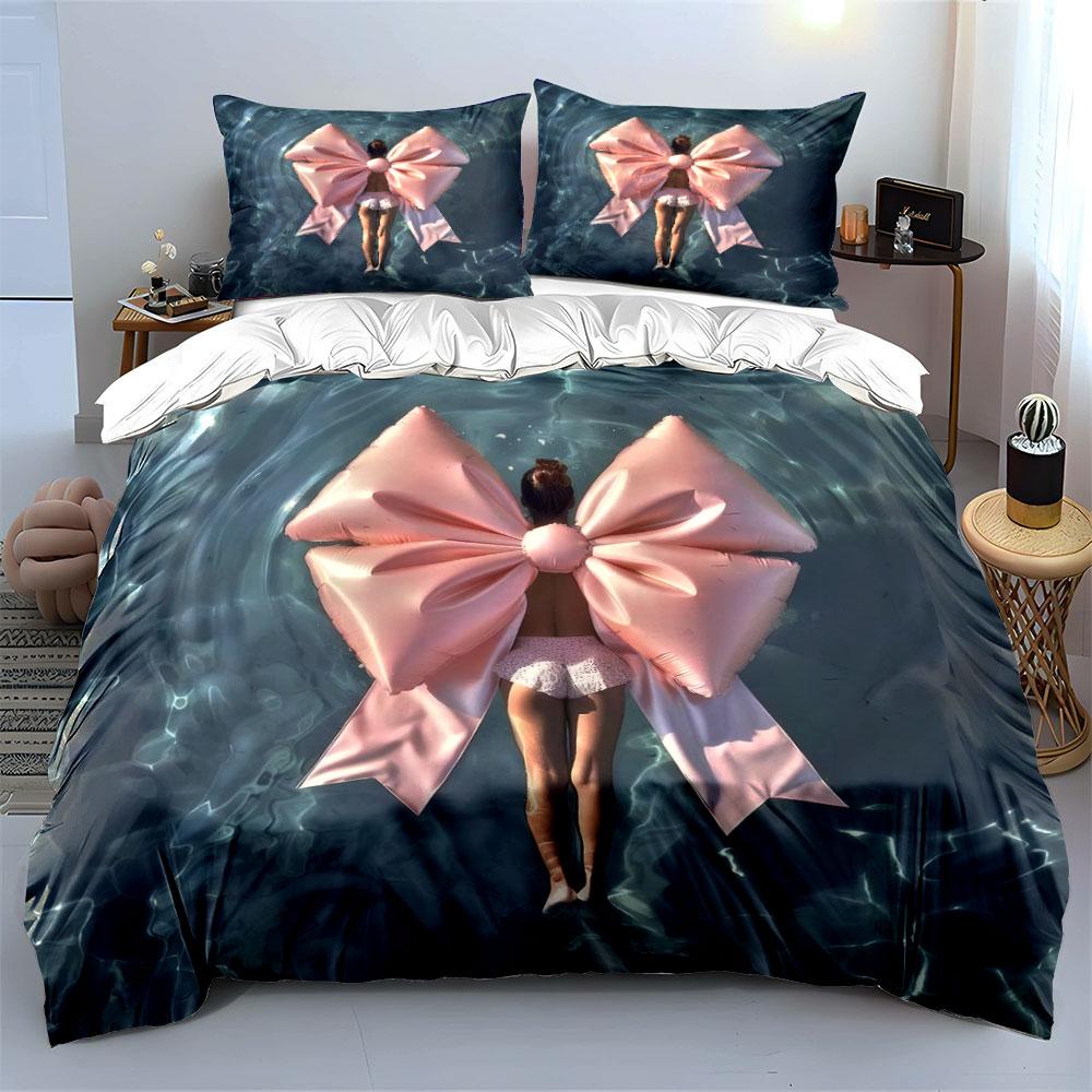 Swimming Pool Inflatable Bow Decor Bedding Set with 1 Duvet Cover 2 Pillowcases Single Double King Queen, Gift