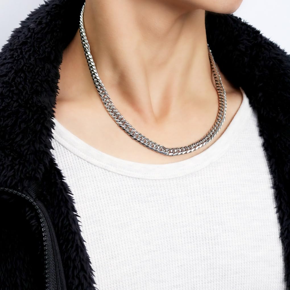 [Синдзюку Гин но Кура] Мужская панцирная цепь Crazy Angel, Двусторонняя панцирная цепь с 6 гранями, Ширина 8 мм, 50 см, Хирургическая нержавеющая сталь