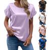O-Neck Short Sleeve Loose Fit Women T-shirt Solid Color Smooth Satin Tops Streetwear