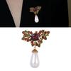 Luxurious French Style Pearl Accented Green Ruby Brooch In Durable Alloy Unique Lapel Pin For Evening Occasions