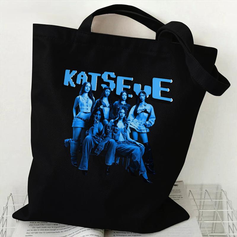 KATSEYE Canvas Tote Bag K-Pop Girl Group Print Shoulder Bag for Commute Daily Outing Large Capacity 60123-6