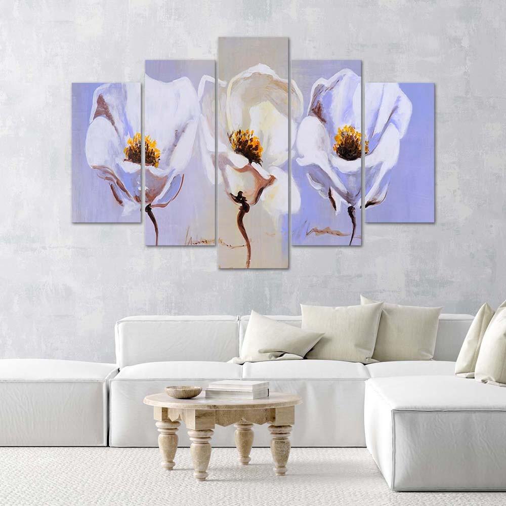 Five Piece Picture Canvas Print Flowers White Nature