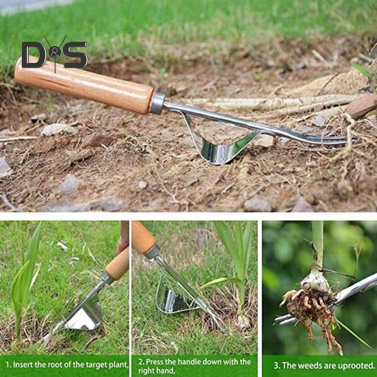 Из нержавеющей стали для удаления сорняков, садовый ручной прополочник, ручной прополочник с деревянной ручкой для двора, газона, фермерского инструмента для прополки
