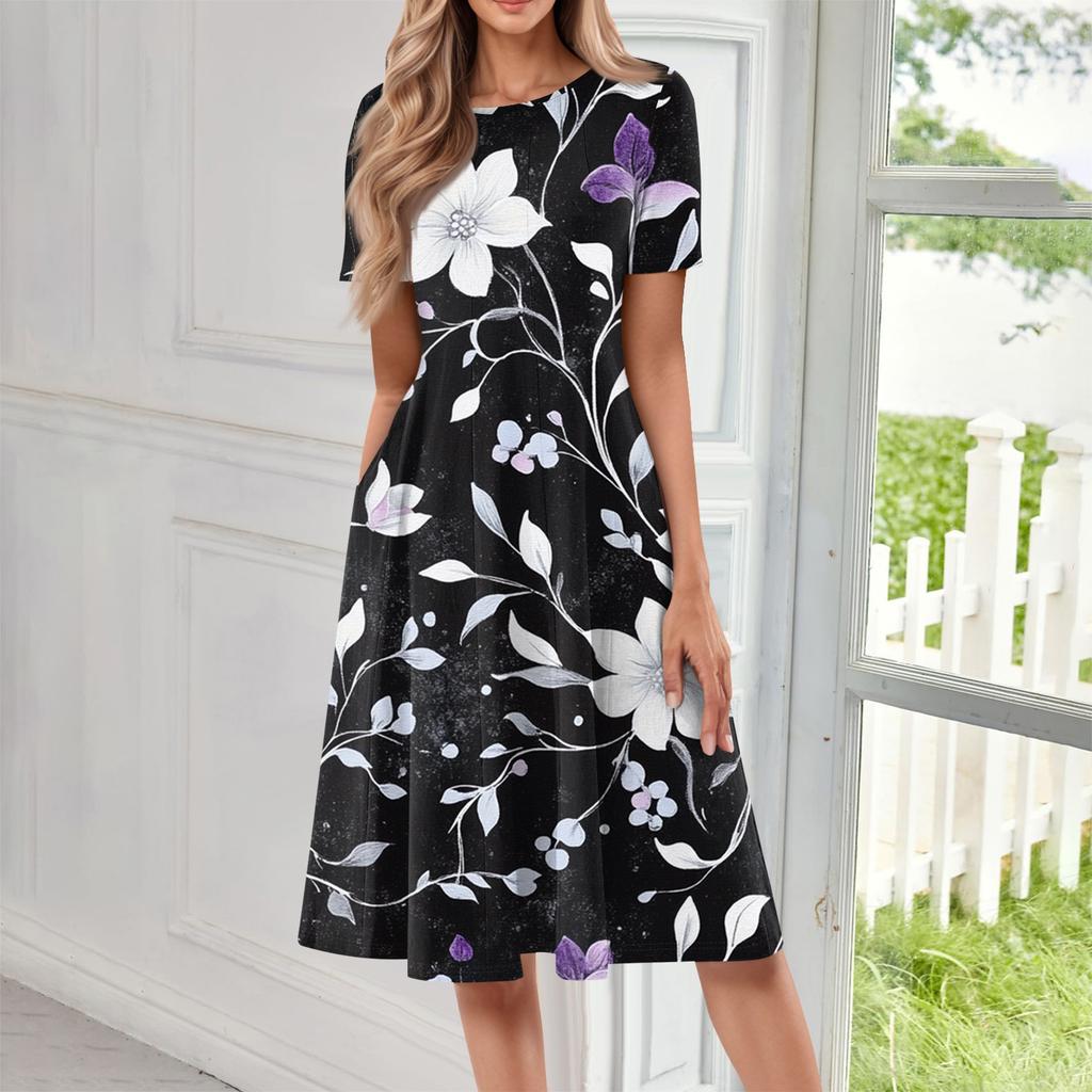 Women's Fashion Short Sleeve Vintage Printed Dress Cosplay Party Evening Dress