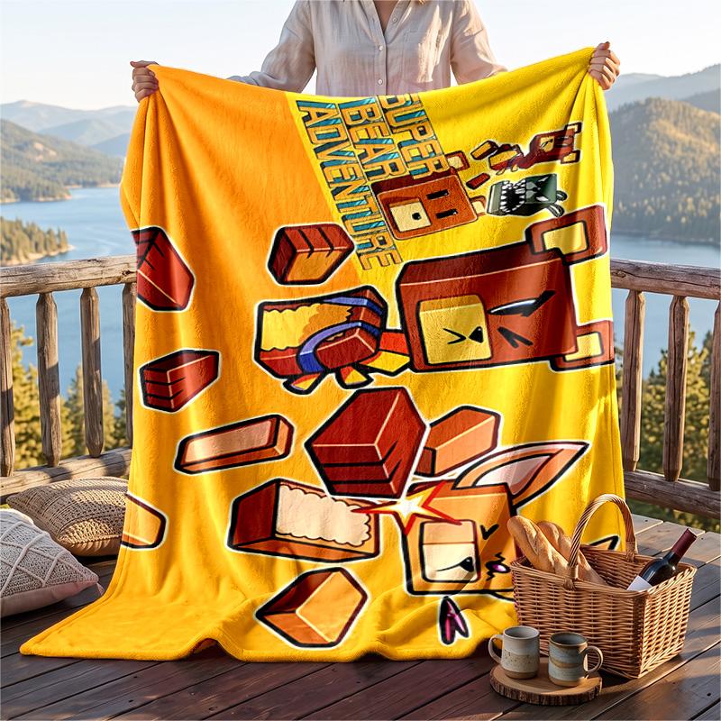 Warm Flannel Blanket Super Bear Adventure Pattern, Lightweight Comfortable Throw Blanket for Bed Sofa Use