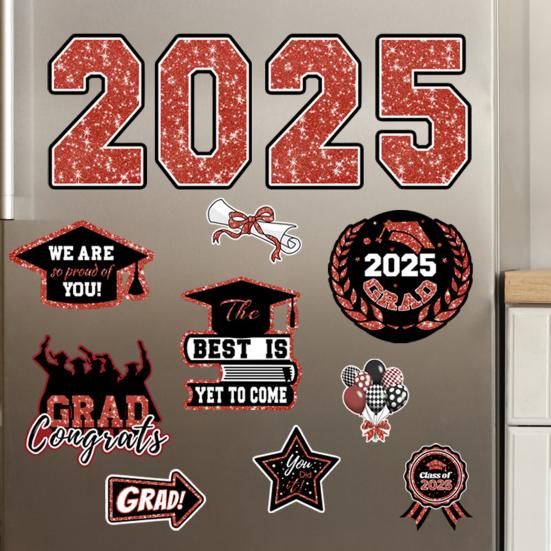 Магниты на автомобиль с надписью «Выпускной 2025» Поздравляем выпускников Магнитные наклейки Тематические магниты для декора гаражных ворот Холодильник