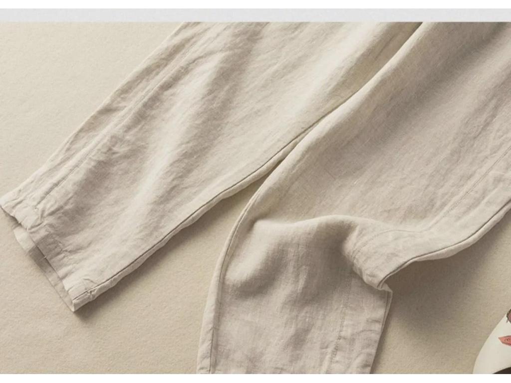 2024 Летние женские ретро-брюки-шаровары из хлопка и льна с эластичной резинкой на талии 