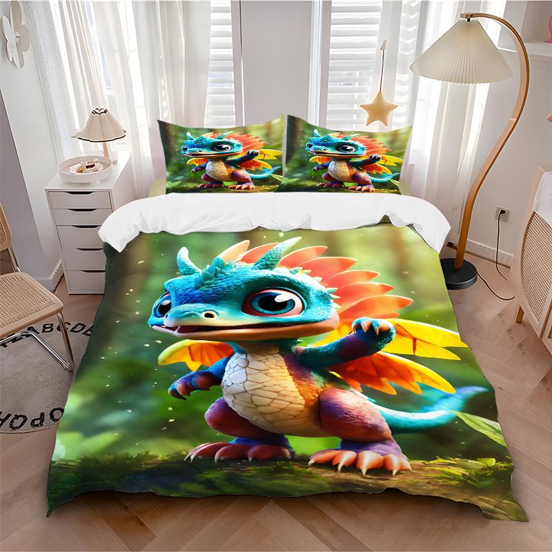3pcs bedding set Dragon Forest Includes 1 Comforter + 2 Pillowcases, Without Pillow Inserts, Soft Comfortable, Lightweight Breathable, Print