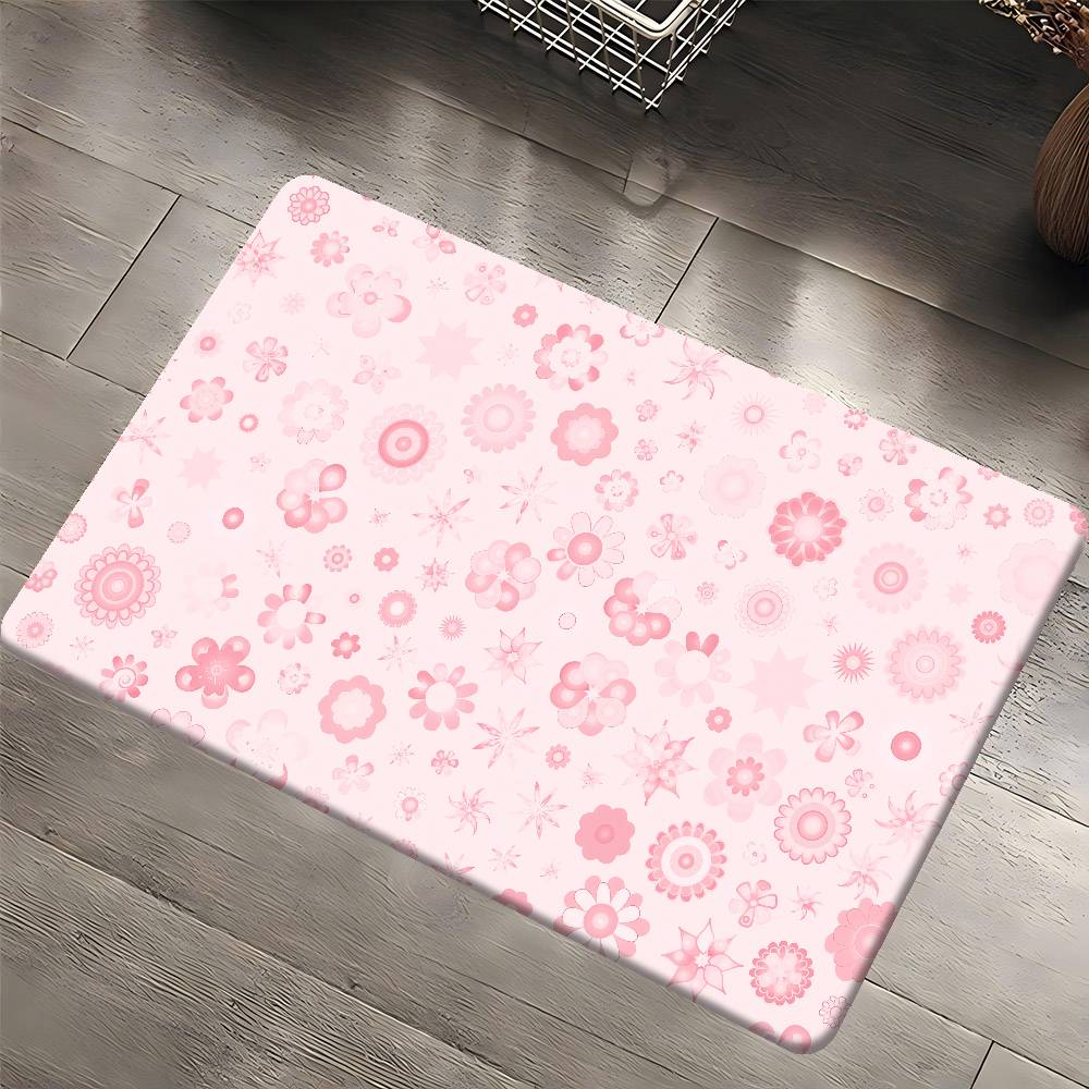 Rani Pink Flower Pattern Floor Mat Rectangle Anti-slip Home Soft Badmat Front Door Indoor Outdoor Mat Hotel Decor Mat