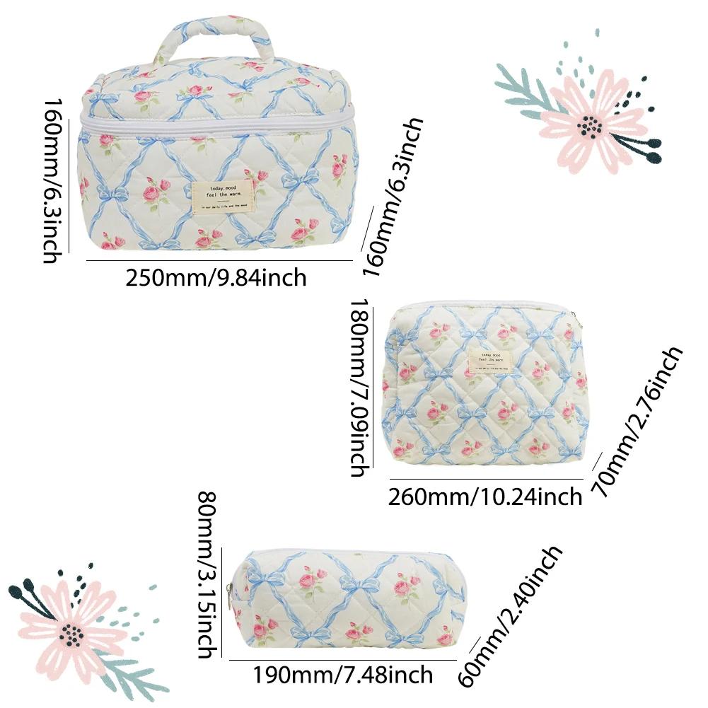 3 шт./набор Женская стеганая косметичка с вишневым узором, косметическая сумка-тоут с клатчем и пеналом, большая вместимость, дорожные сумки для хранения