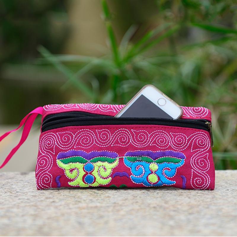 Женский кошелек для монет, этнический, вышитый вручную, клатч, сумка на молнии, длинный кошелек, сумка для мобильного телефона, сумка-тоут MIT