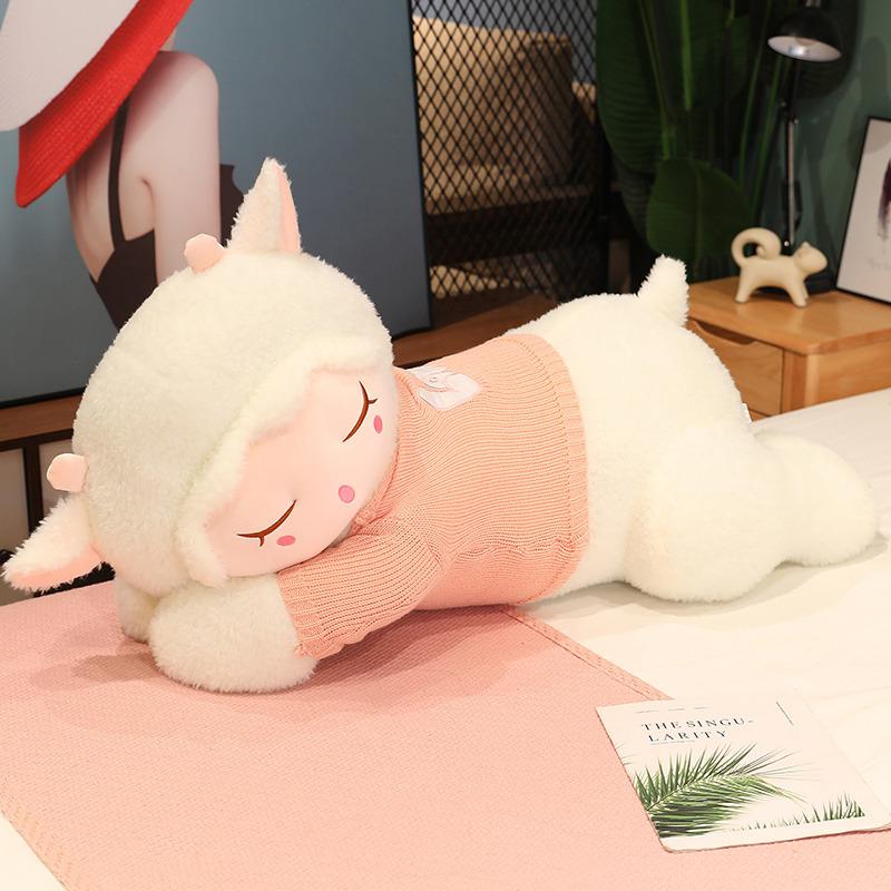 Large Cute Sweater Lying Down Sheep Throw Pillow Fleece Toy Doll Little Sheep Doll Girl Sleeping Soothing Rag Doll