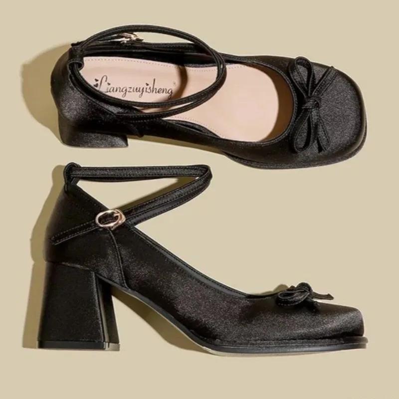 Женская обувь Новые женские туфли на высоком каблуке с пряжкой и ремешком Модные туфли-лодочки с бабочкой и бантом Женские туфли Мэри Джейн на плоской подошве