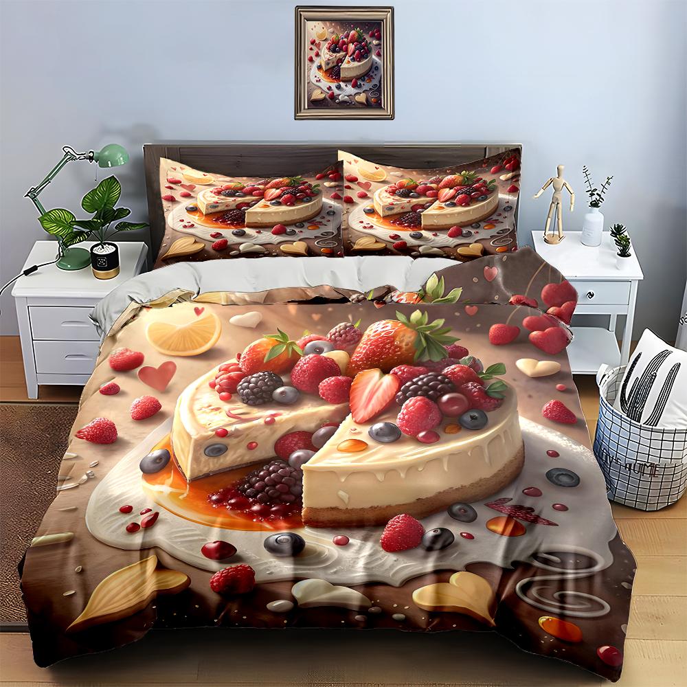Berry cheesecake design Bedding Duvet cover sets Duvet covers Pillowcases gifts (1 * Duvet Cover 2 * Pillowcases, without duvet insert)