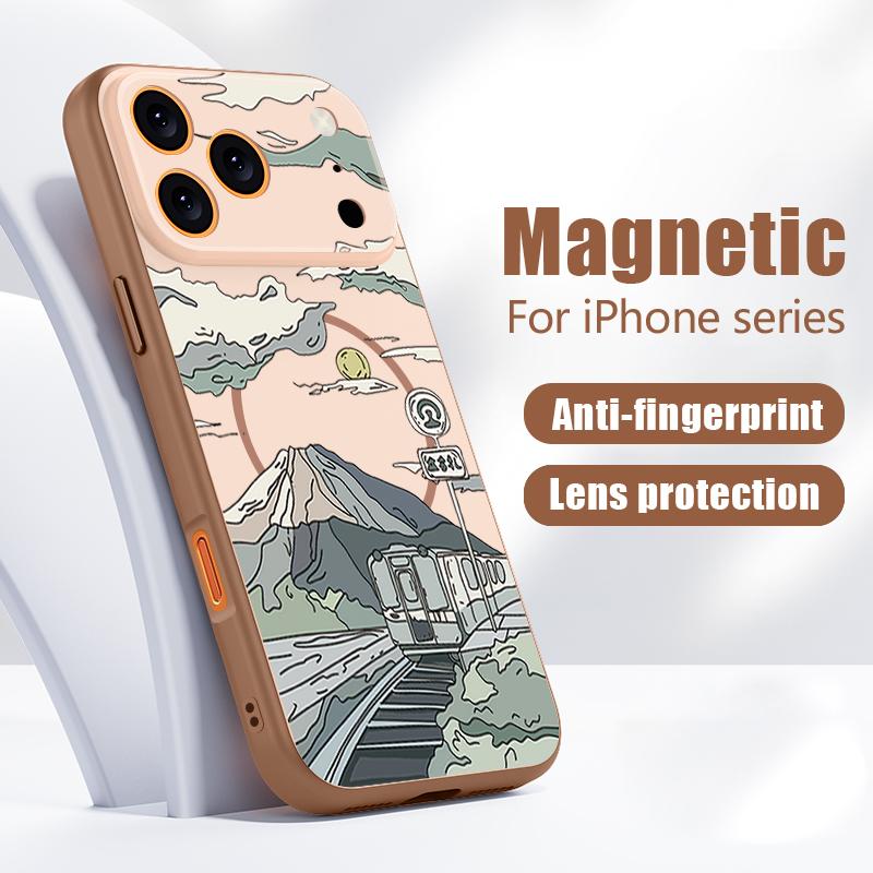 Чехол с узором «Пейзаж снежной горы» для iPhone 17 Pro Max Магнитный для Magsafe Гибридный Тонкий Матовый Чехол для iPhone 16 15 14 13 Pro Max