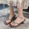 Purple  Cross Strap Sandals for Women In The Summer of 2025 New Square Toe Rhinestone High-heeled Sandals Cool Slippers