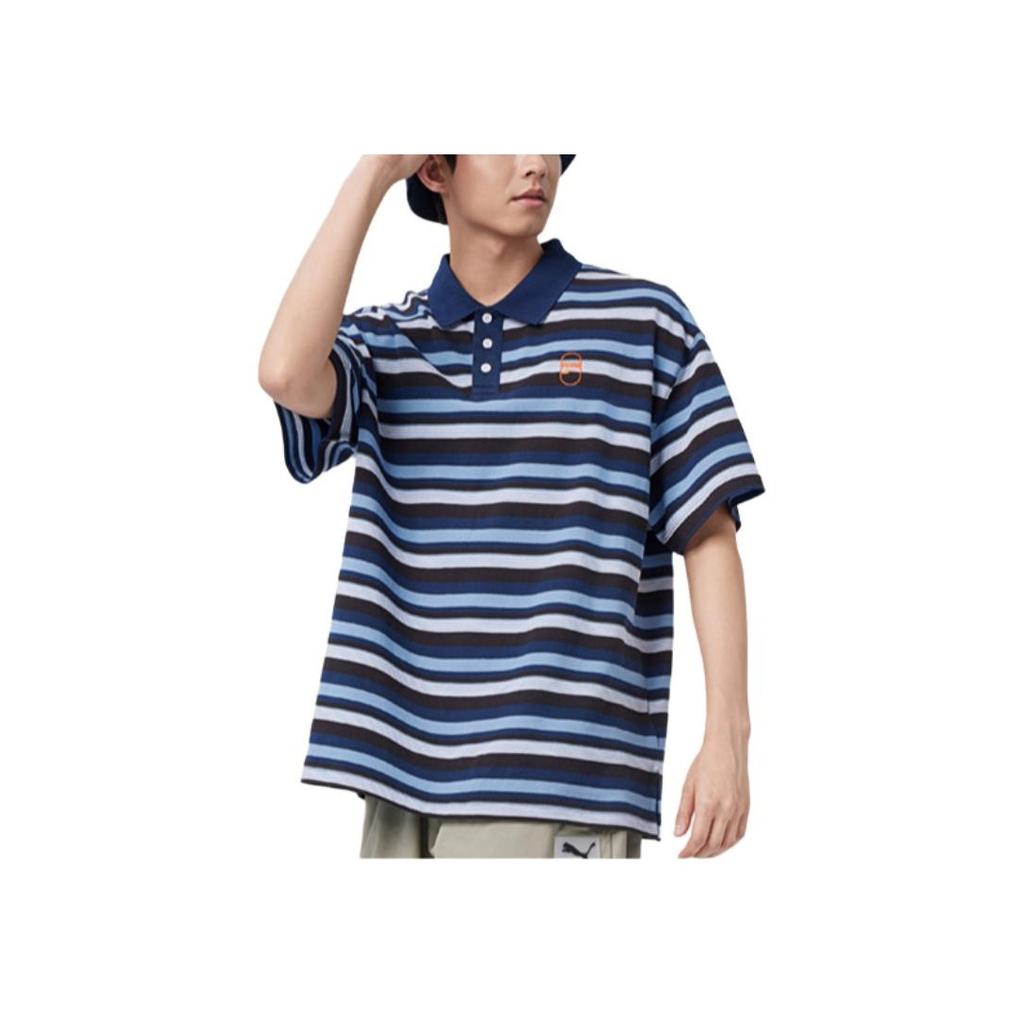 Puma Downtown 180 Loose Fit Color Block Striped Polo Shirt Men Tops Navy-Blue 630119-14