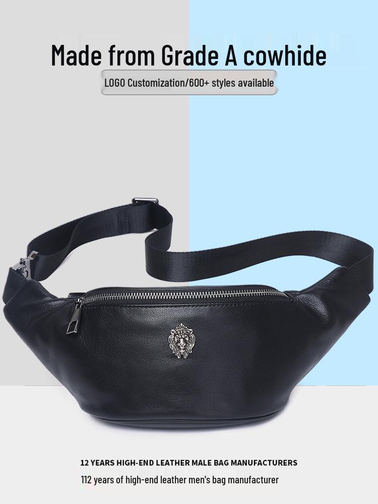 Men's Large Capacity Genuine Leather Crossbody Chest Bag for Outdoor Sports and Casual Outings
