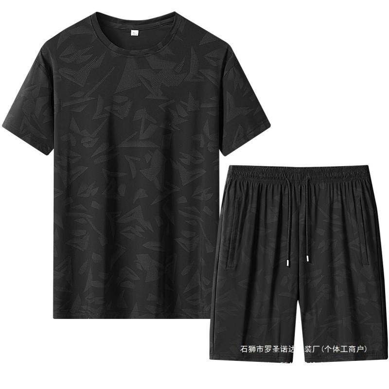 Mens Sports Short Set Ice Silk Quick Dry Breathable Casual Outfit
