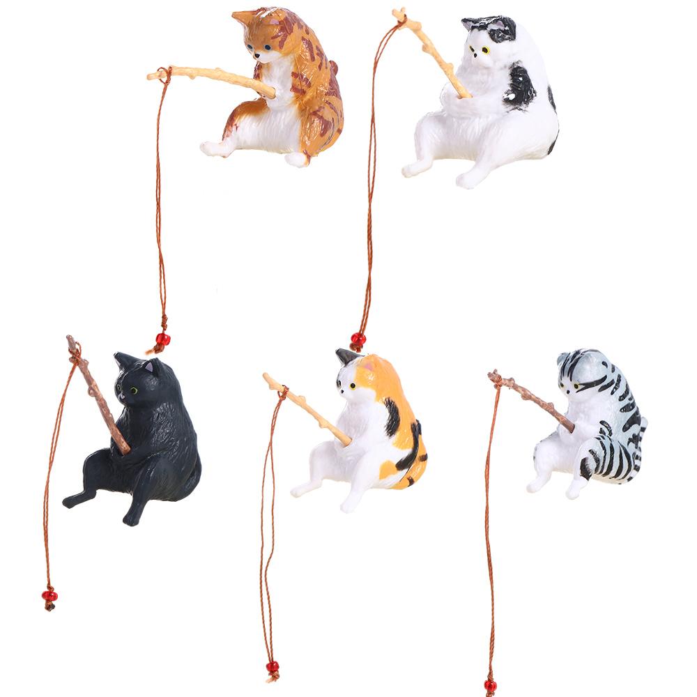 Cute Cat Fishing Fish Tank Ornaments Creative Mini Kitten Fishing Ornament Aquarium Tanks Miniature Figurines Decoration