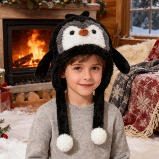 Детская шапка с пингвином, вязаная зимняя шапка, утолщенная теплая 2 в 1, осенне-зимняя вязаная шапка, трансформирующаяся в сумку-тоут