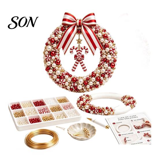 Custom Holiday Wall Hanging DIY Christmas Pearl Wreath Kit, Handmade Beaded Door Decor, Decoration Elegant Craft Project for Home Creative Gift