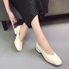 2024 модная нескользящая обувь на низком каблуке, женская летняя и осенняя повседневная кожаная обувь с квадратным носком, простая обувь с неглубоким носком