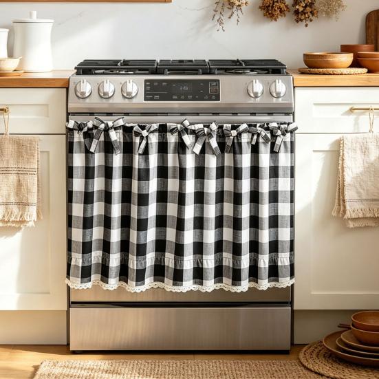 Kitchen Window Curtains Buffalo Check Valance, Ruffled Valance Curtain with Lace Trim And Bows, Polyester Cotton Light Filtering Rod Pocket for Living