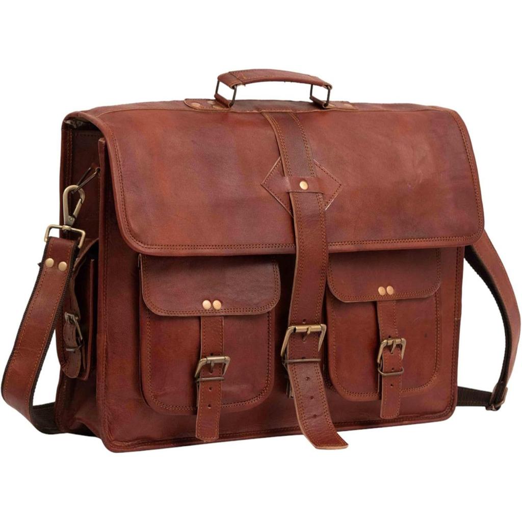 Vintage Leather Laptop Bag for Men Full Grain Large Leather Messenger Bag for Men with Rustic Look Best Leather Briefcase