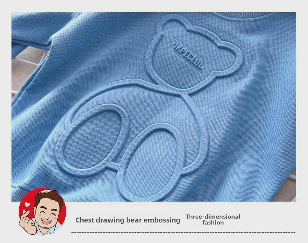 Футболки с длинным рукавом для мальчиков весна и осень - тонкий свитер с тисненым медведем для детей