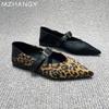 Pointed Women Leopard Shoes Suede Flats Shallow Mary Jane Shoes Fad Woman 2024 Trend Winter Dress Shoes Cozy New Muejr Zapatos