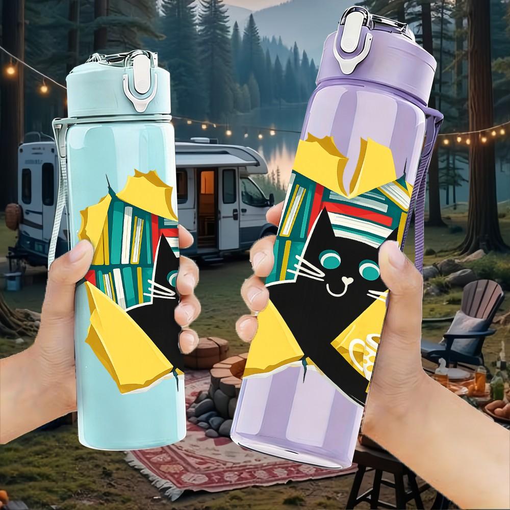1PC Soccer Player Graffiti Art Print 750ml Color Plastic Sports Water Bottle Leakproof Flip Straw Lid Suitable for Sports Office Home Use