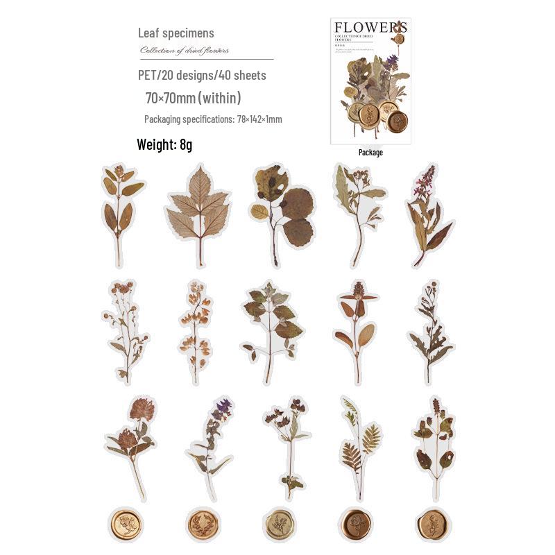 Набор наклеек для питомцев «Чудесный день»: 40 листов украшений для дневника из сушеных цветов с сургучной печатью