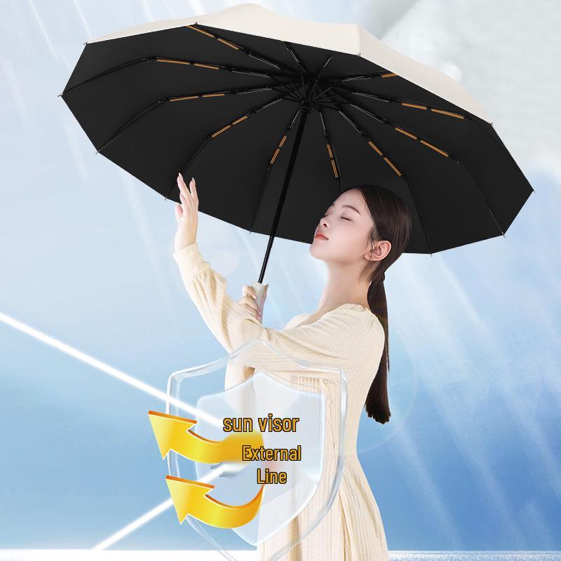 Мужской большой ветрозащитный складной зонт: Усиленный, Прочный, Двойного назначения для Солнца и Дождя