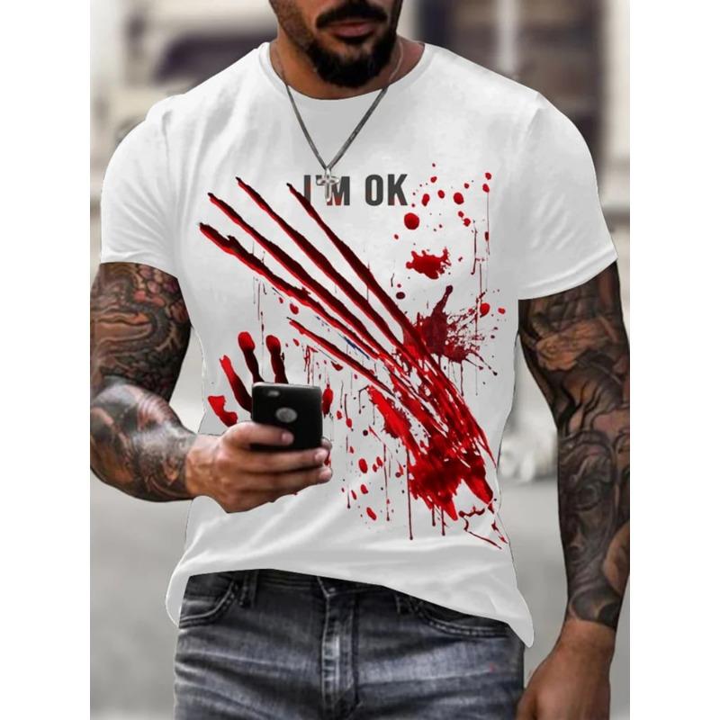 Футболка с 3D-принтом и рисунком пятна крови для мужчин, модная дышащая футболка с коротким рукавом и круглым вырезом, трендовая мужская одежда в стиле ретро, мужская футболка