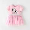 Foreign Trade Summer Girls' Dress Pure Cotton Mesh Short-Sleeved Princess Dress Kidsren's Baby Fashionable and Cute Cartoon