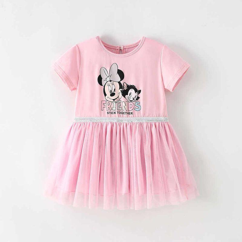 Foreign Trade Summer Girls' Dress Pure Cotton Mesh Short-Sleeved Princess Dress Kidsren's Baby Fashionable and Cute Cartoon