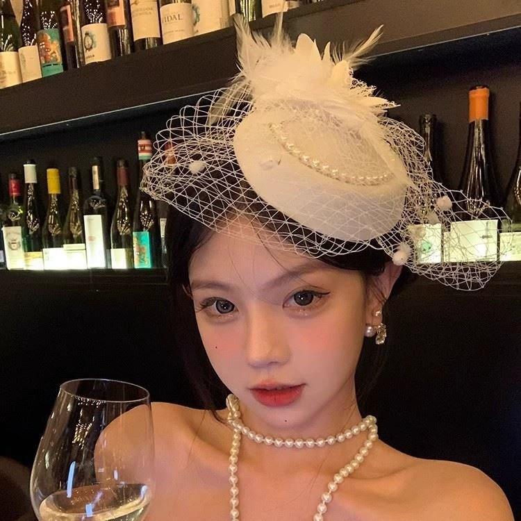 Ретро шляпка с вуалью Женский головной убор: Свадебная фата, Аксессуар к платью ципао, Сетчатое украшение на Хэллоуин