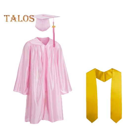 3 шт./комплект, детская выпускная форма для детского сада с кисточкой, шапочкой и шалью, V-образным вырезом, длиной до икры, длинными рукавами, застежкой-молнией, начальный выпускной халат