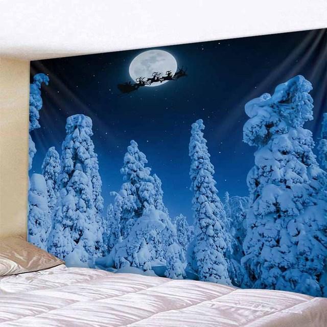 Рождественская снежная сцена Рождественская елка гобелен настенный Санта-Клаус Лось эстетика украшение комнаты украшение стены дома