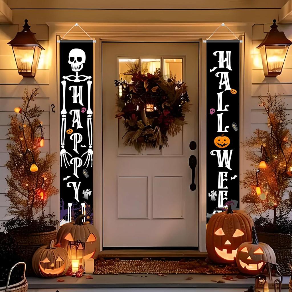 Hanging Halloween Door Decorations Front Door Banner Decor Porch Sign Funny Reusable Banner for Home Yard Garage 180cm/71inch