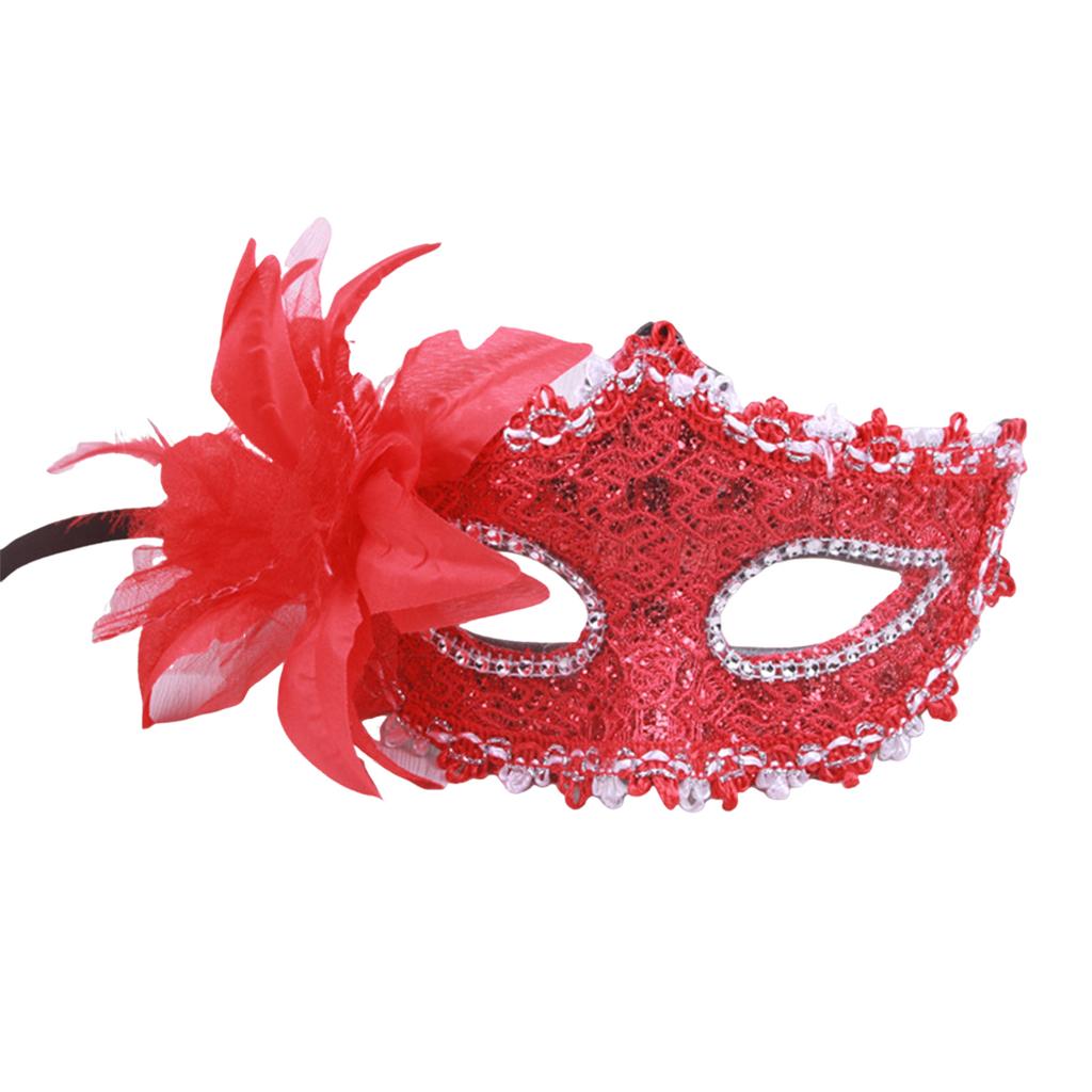 Feather Rhinestones Masquerade Mask Lace Flower Half Face Sexy Feather Flower For Couple Masquerade Ball Party Game
