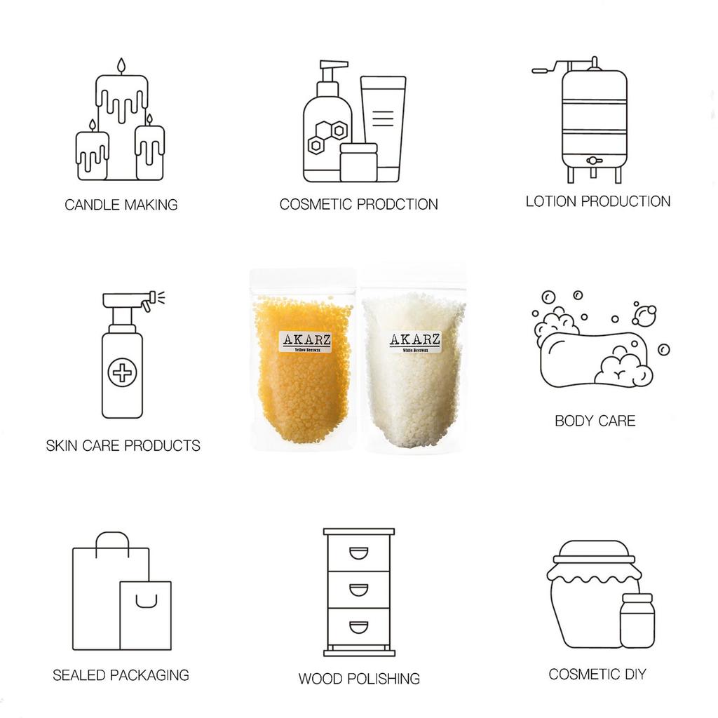 AKARZ White/Yellow Beeswax Pure Natural Cosmetic Grade Top Quality for DIY Lip Balms Lotions Candles Bees Wax Pastilles Raw Material