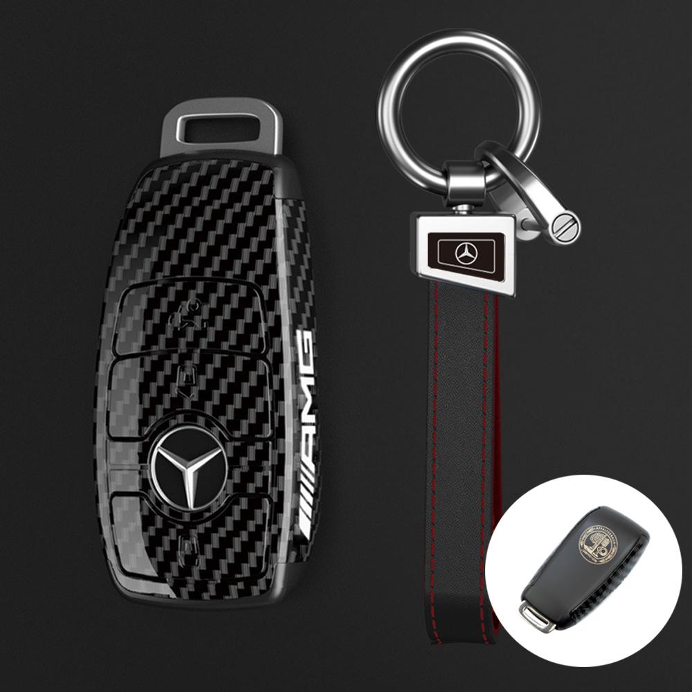 New PC Carbon Fiber Car Key Rings For Mercedes Benz AMG A C E S G Class GLC CLE CLA GLS W205 Car Key Case Keychain Accessories BD1