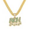 Letter RICH Full Diamond Cuban Chain, Hip Hop Personality Money Bag Pendant Necklace Men's Chain